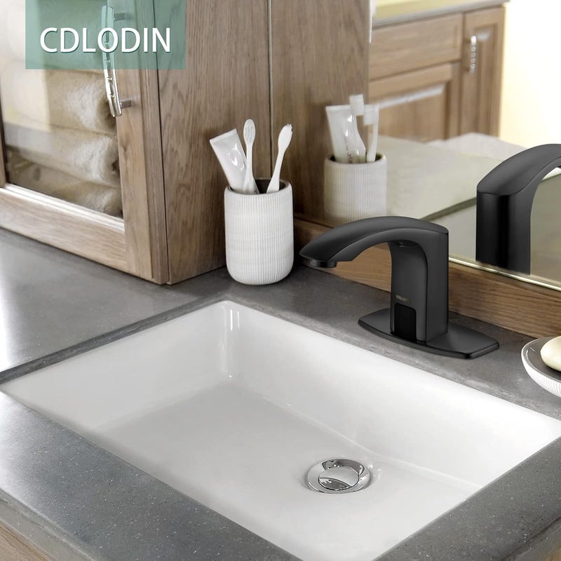 CDLODIN Touchless Bathroom Sink Faucet Modern Brass Automatic Sensor Hands Free Lavatory Single Hole Matte Black Bathroom Faucets with Hole Cover Plate - Image 5